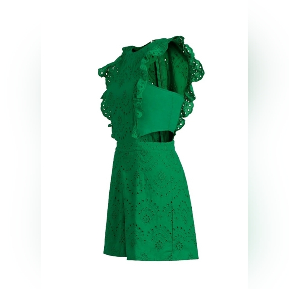 (NWT) New York & Company Vibrant Green Eyelet Romper - Picture 2 of 3